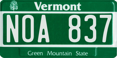 VT license plate NOA837