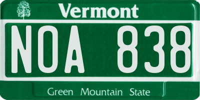VT license plate NOA838