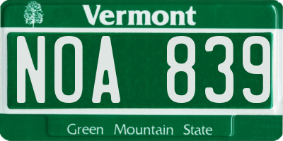 VT license plate NOA839