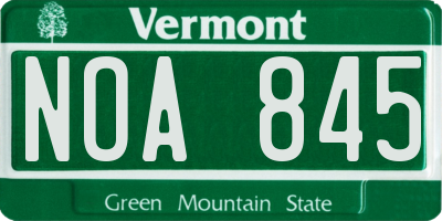 VT license plate NOA845