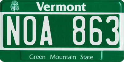 VT license plate NOA863