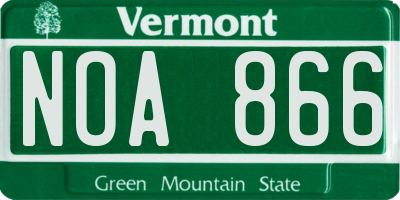 VT license plate NOA866