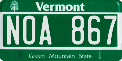 VT license plate NOA867