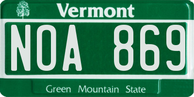 VT license plate NOA869