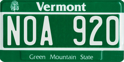 VT license plate NOA920