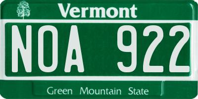 VT license plate NOA922