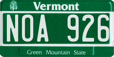 VT license plate NOA926