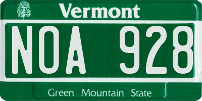 VT license plate NOA928