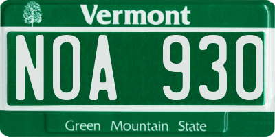 VT license plate NOA930