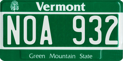 VT license plate NOA932