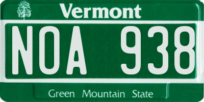 VT license plate NOA938
