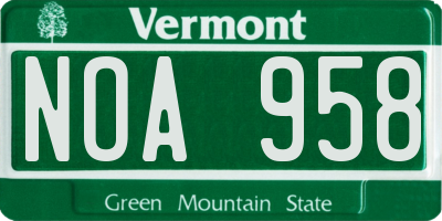 VT license plate NOA958