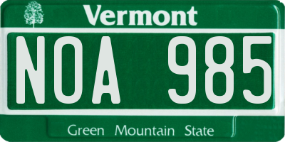 VT license plate NOA985
