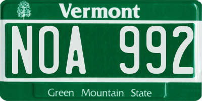 VT license plate NOA992