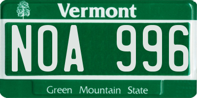 VT license plate NOA996