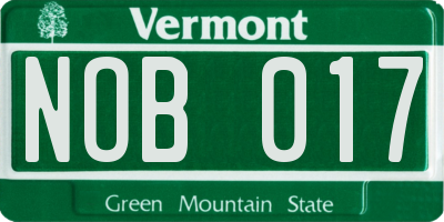VT license plate NOB017
