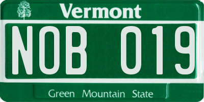 VT license plate NOB019