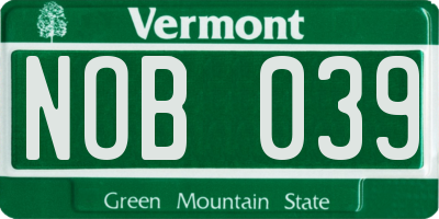 VT license plate NOB039