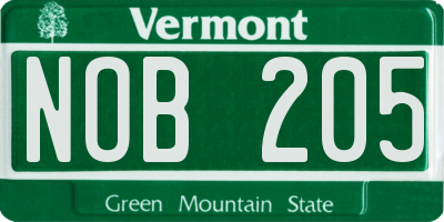 VT license plate NOB205