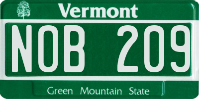 VT license plate NOB209