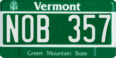VT license plate NOB357