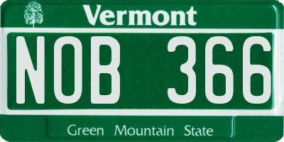 VT license plate NOB366