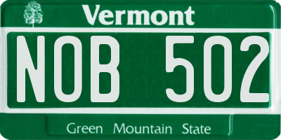 VT license plate NOB502