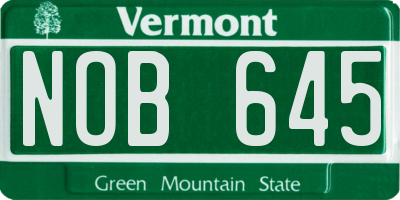 VT license plate NOB645