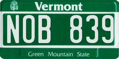 VT license plate NOB839