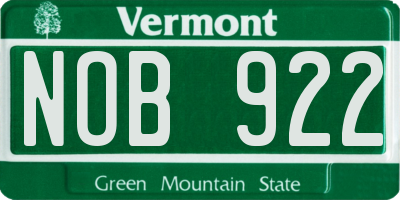 VT license plate NOB922
