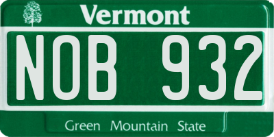 VT license plate NOB932