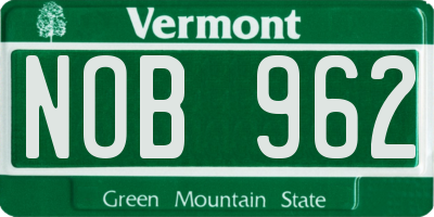 VT license plate NOB962