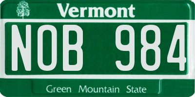 VT license plate NOB984