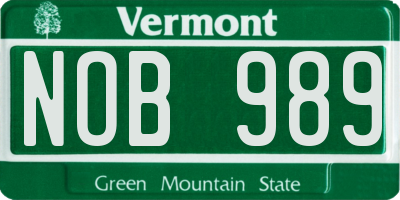 VT license plate NOB989