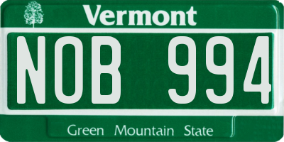 VT license plate NOB994