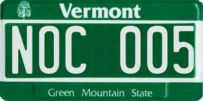 VT license plate NOC005