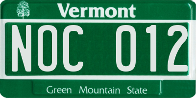 VT license plate NOC012