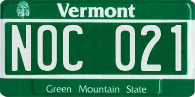 VT license plate NOC021