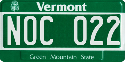 VT license plate NOC022