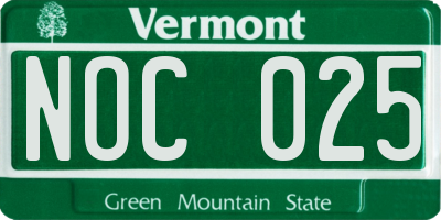 VT license plate NOC025