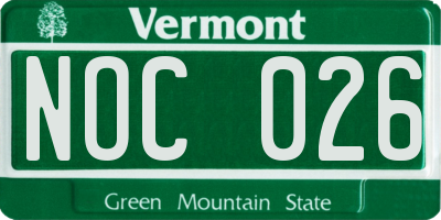VT license plate NOC026