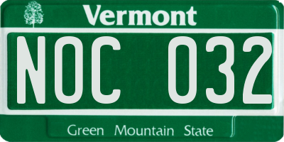 VT license plate NOC032