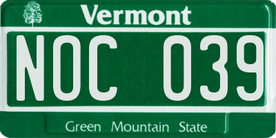 VT license plate NOC039