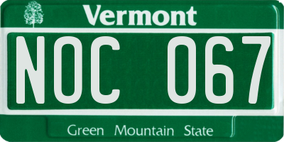 VT license plate NOC067