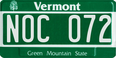 VT license plate NOC072