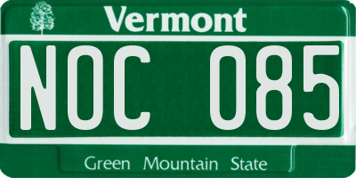 VT license plate NOC085