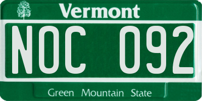 VT license plate NOC092