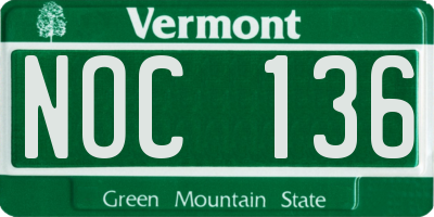 VT license plate NOC136