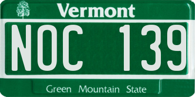 VT license plate NOC139