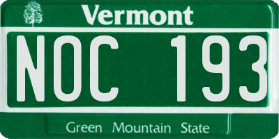 VT license plate NOC193
